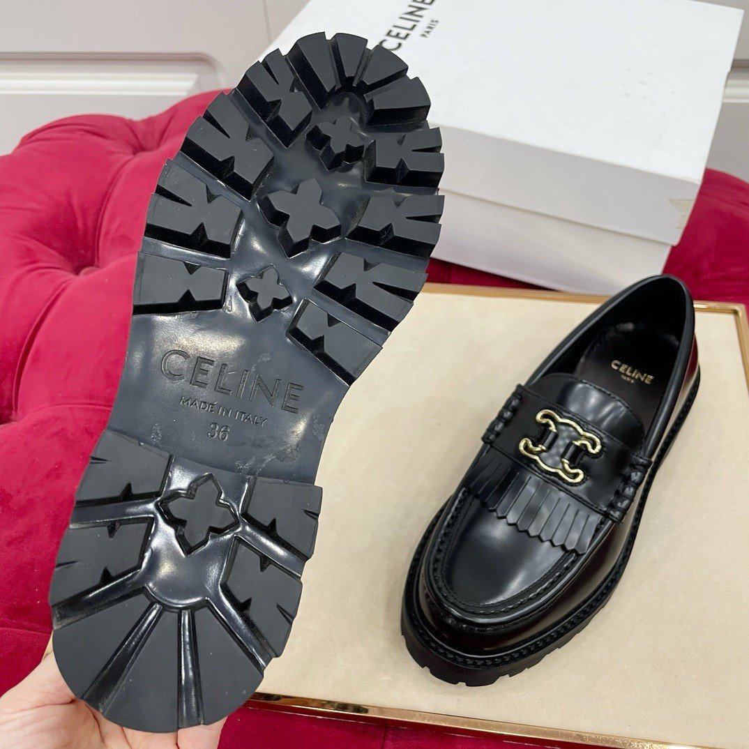 Celine Margaret Loafers in Black Leather with Triomphe Frame