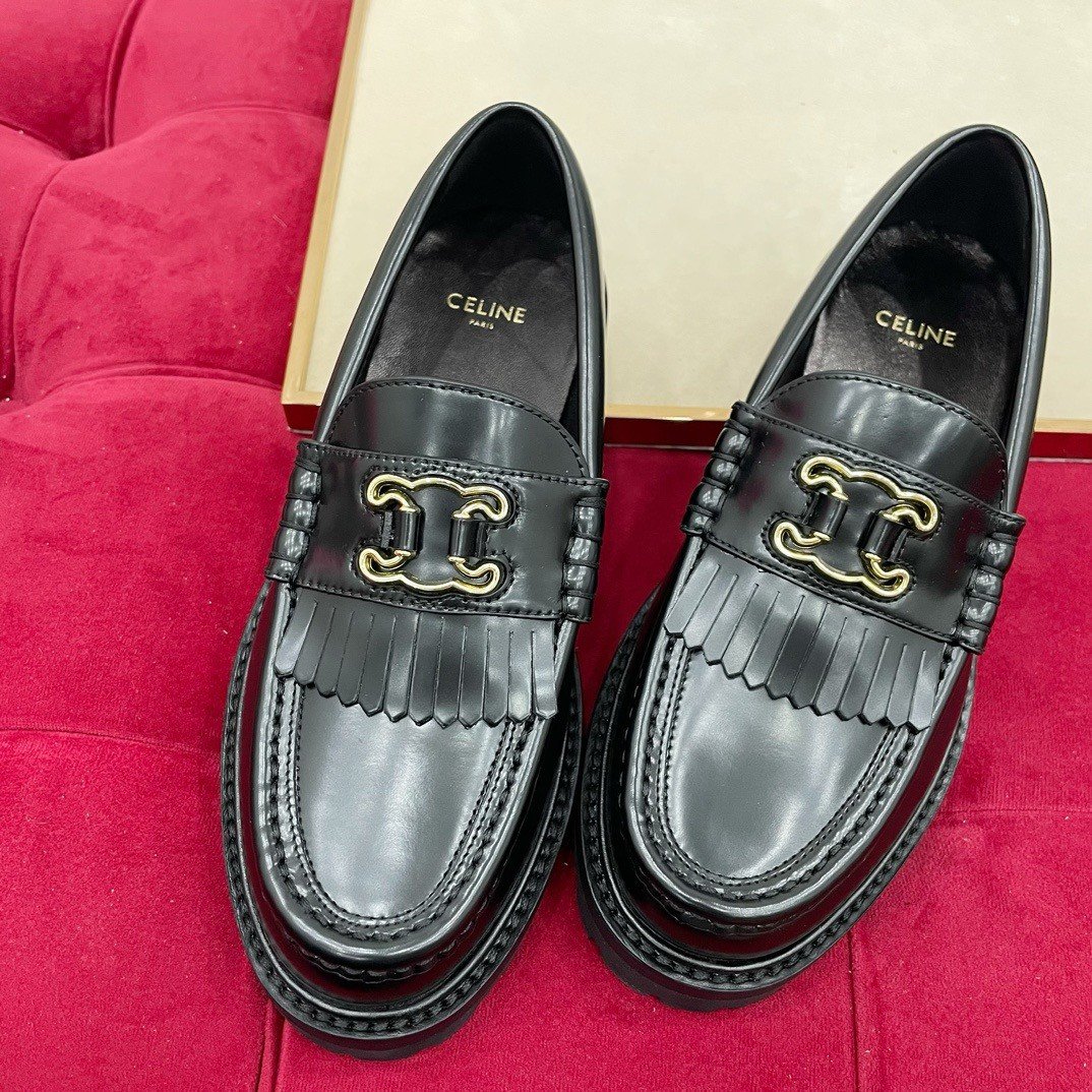 Celine Margaret Loafers in Black Leather with Triomphe Frame