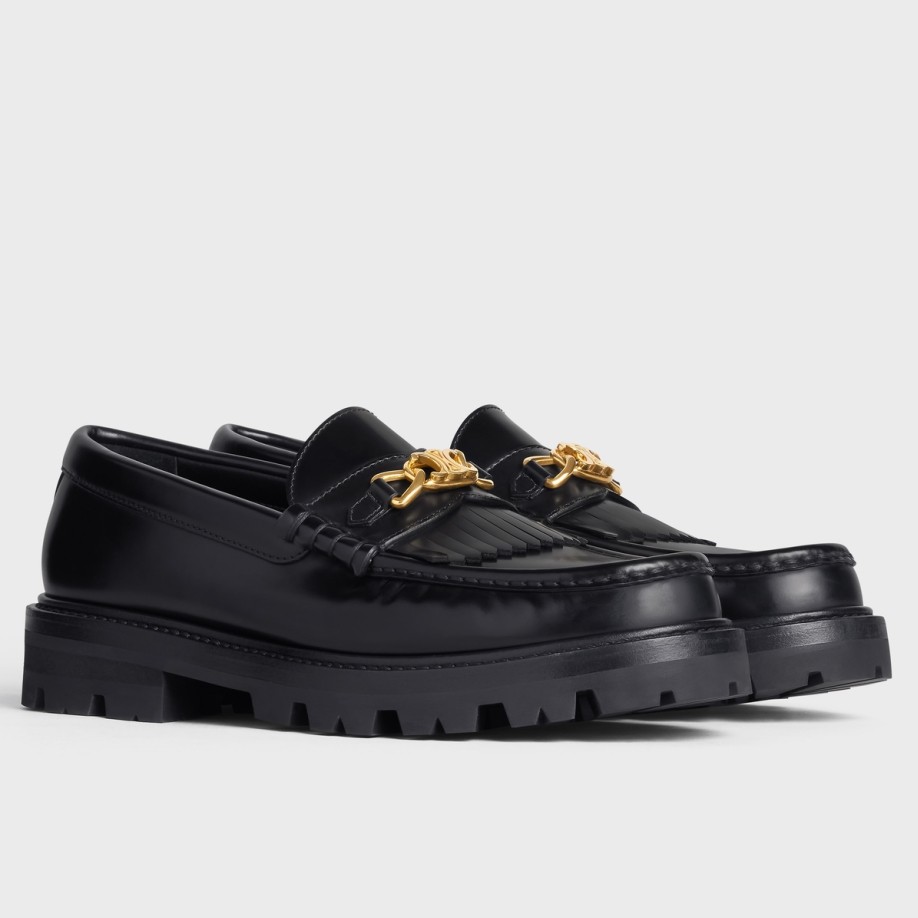 Celine Margaret Loafers in Black Leather with Triomphe Chain