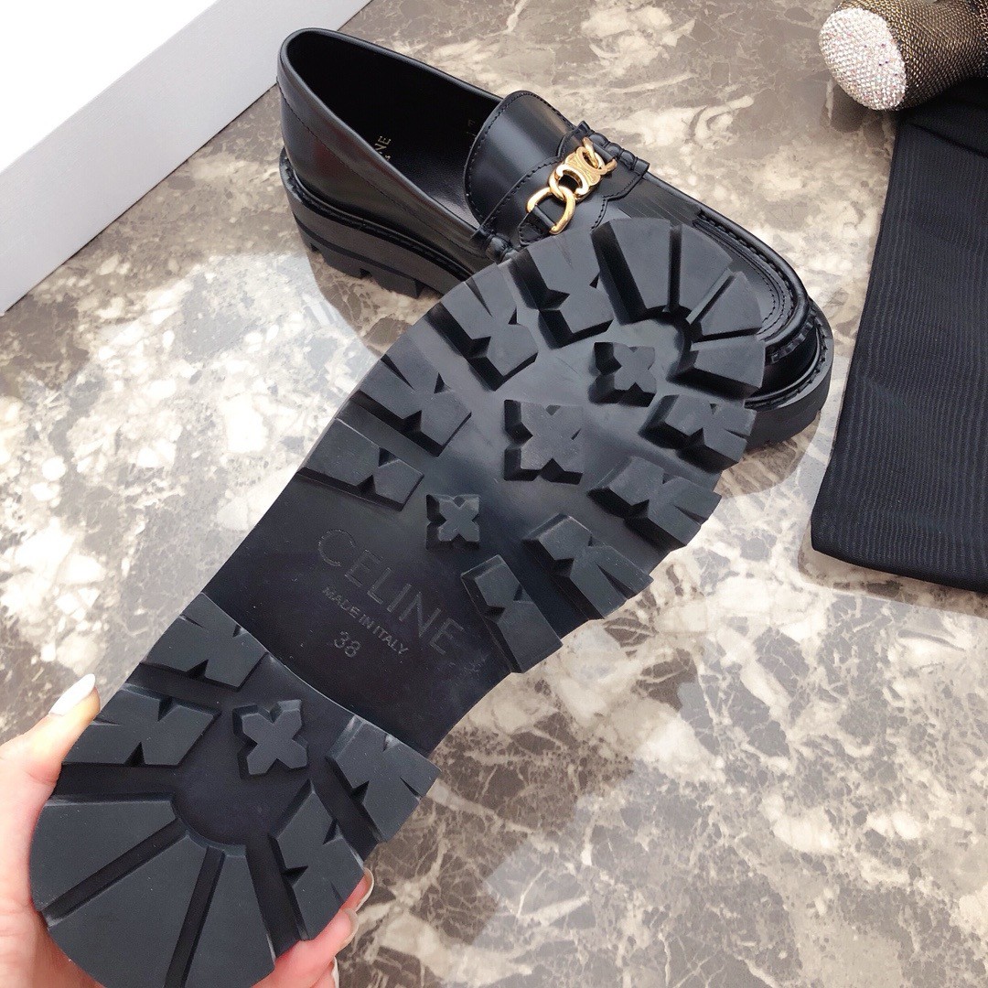 Celine Margaret Loafers in Black Leather with Triomphe Chain