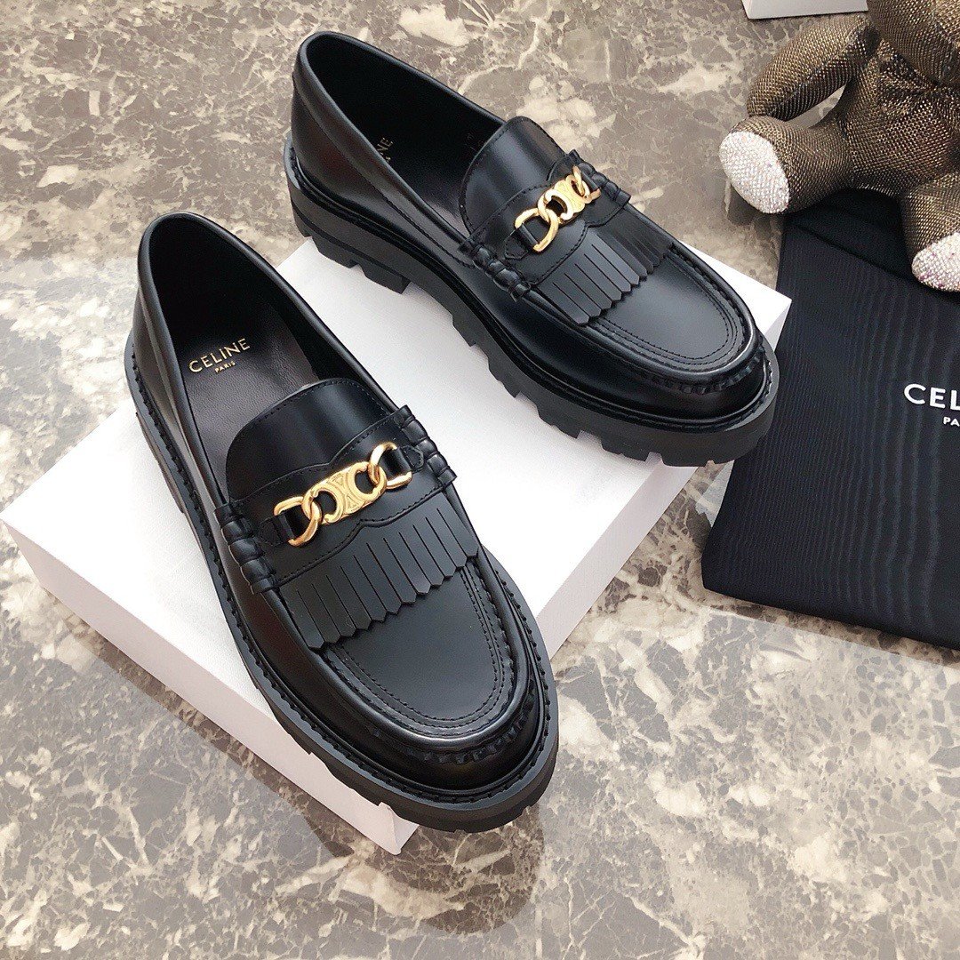 Celine Margaret Loafers in Black Leather with Triomphe Chain