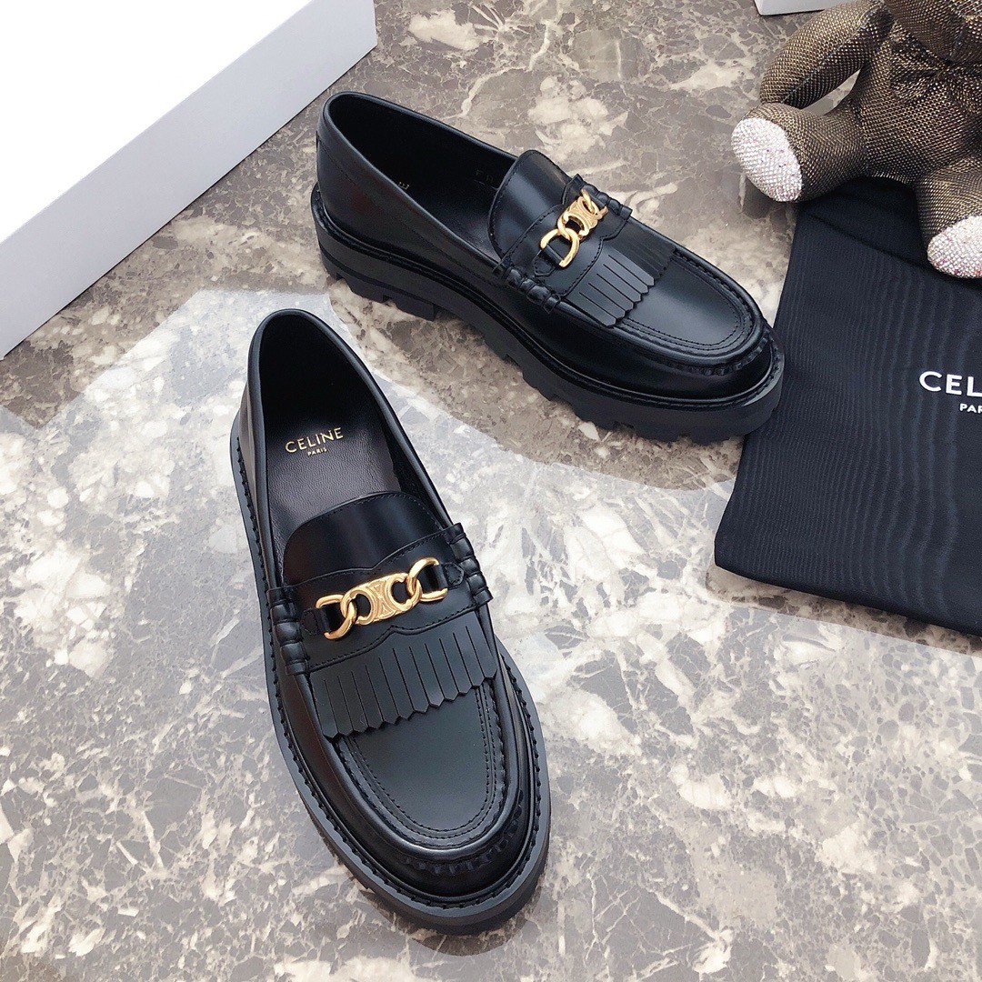 Celine Margaret Loafers in Black Leather with Triomphe Chain