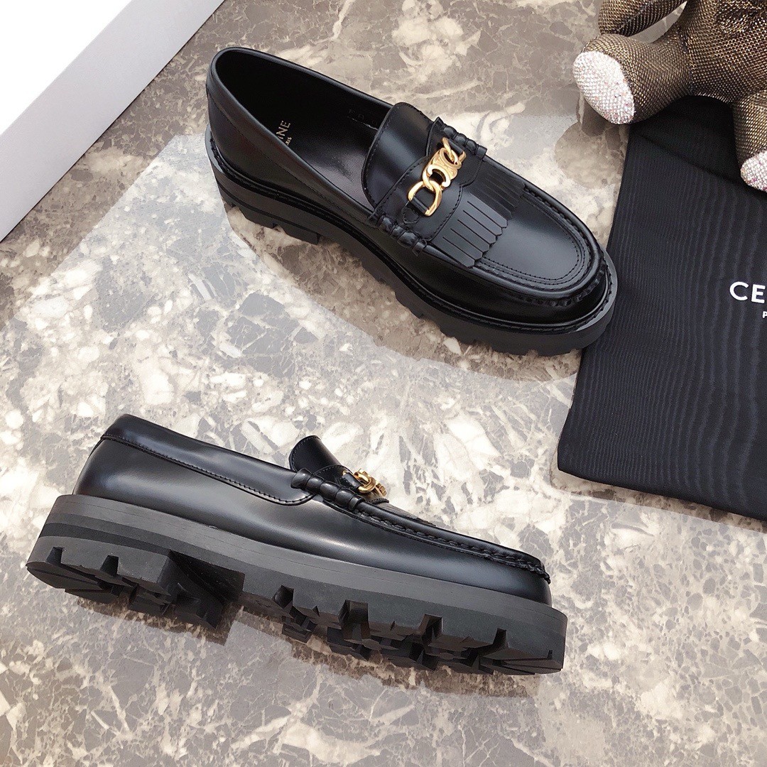 Celine Margaret Loafers in Black Leather with Triomphe Chain