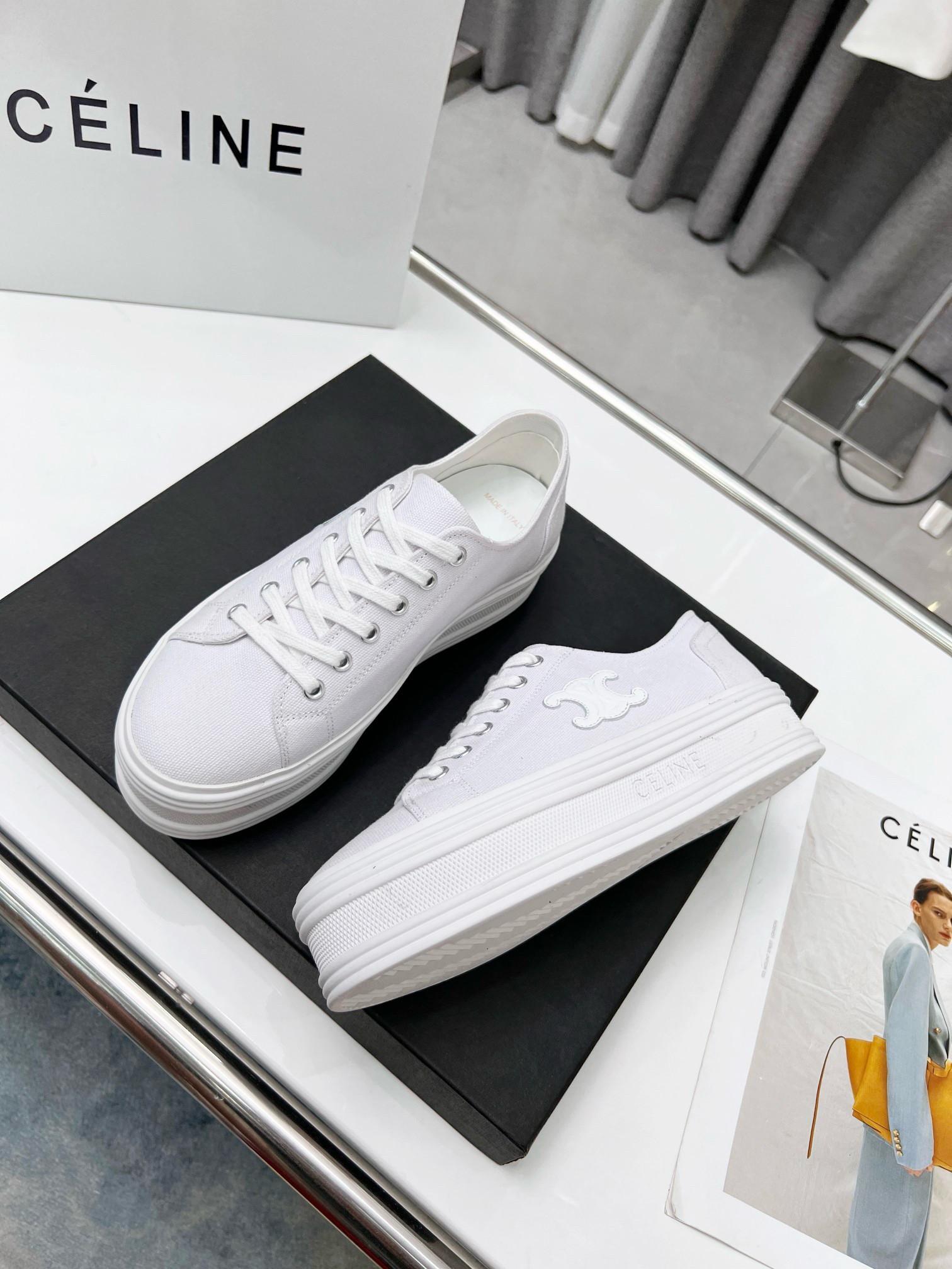 Celine Women's Jane Low-top Sneakers in White Canvas