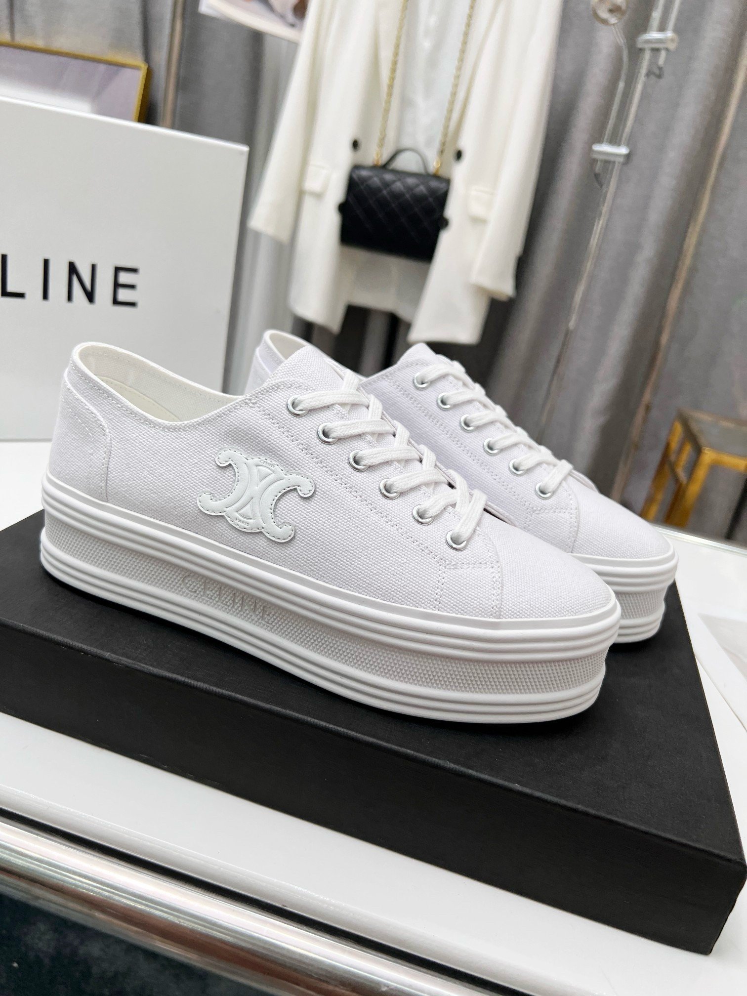 Celine Women's Jane Low-top Sneakers in White Canvas