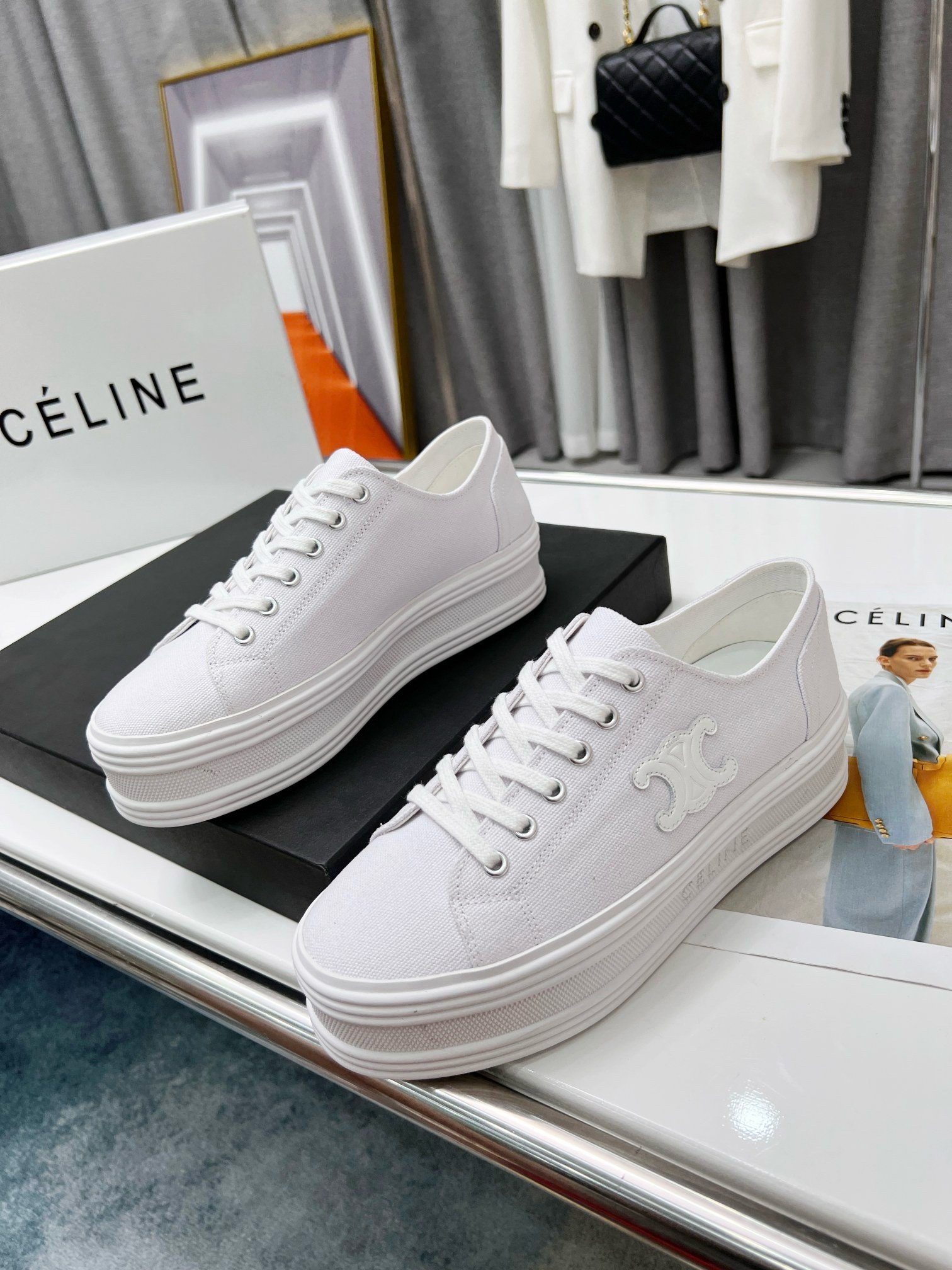 Celine Women's Jane Low-top Sneakers in White Canvas