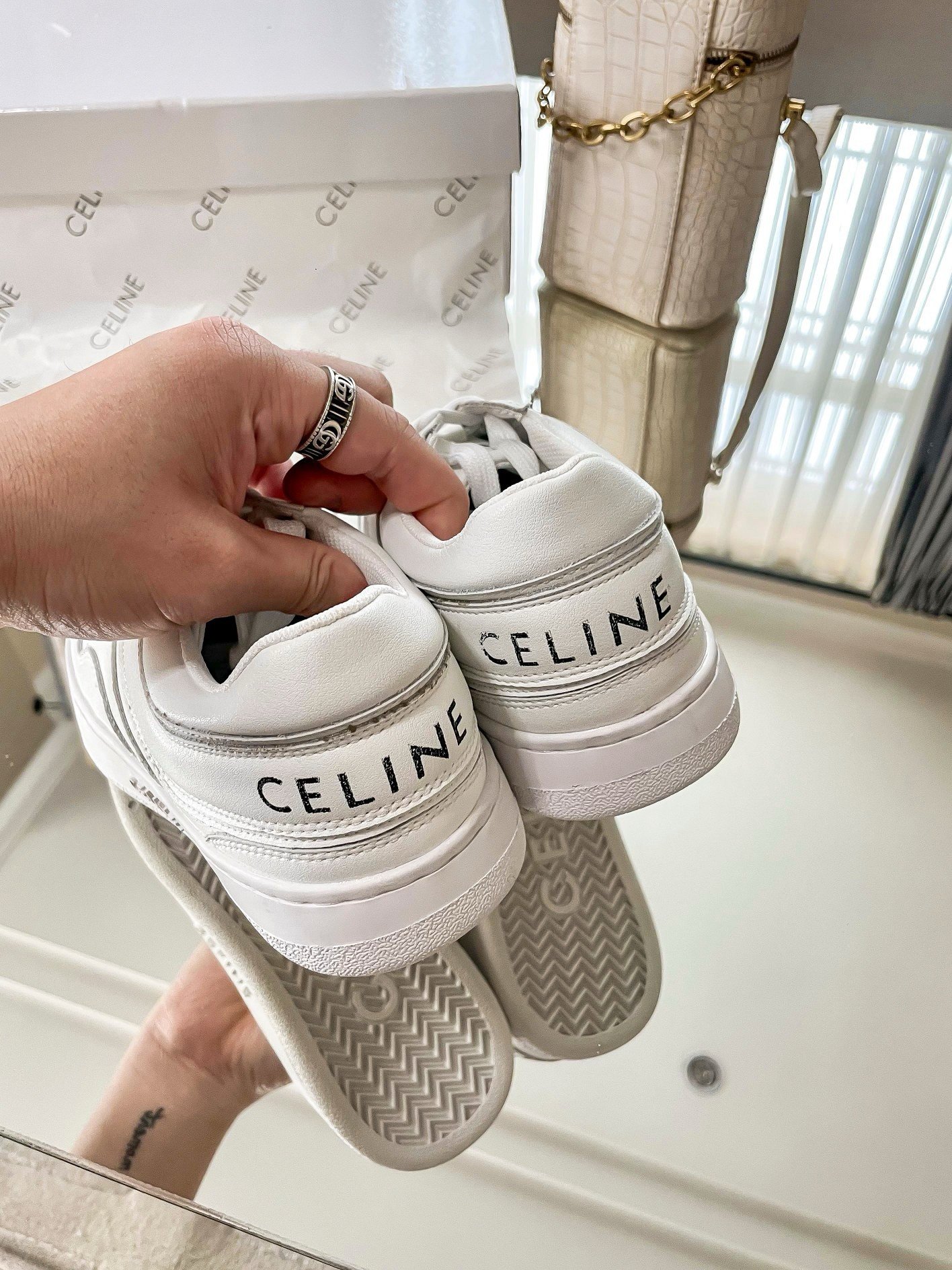 Celine Women's Trainer Low-top Sneakers in White Leather