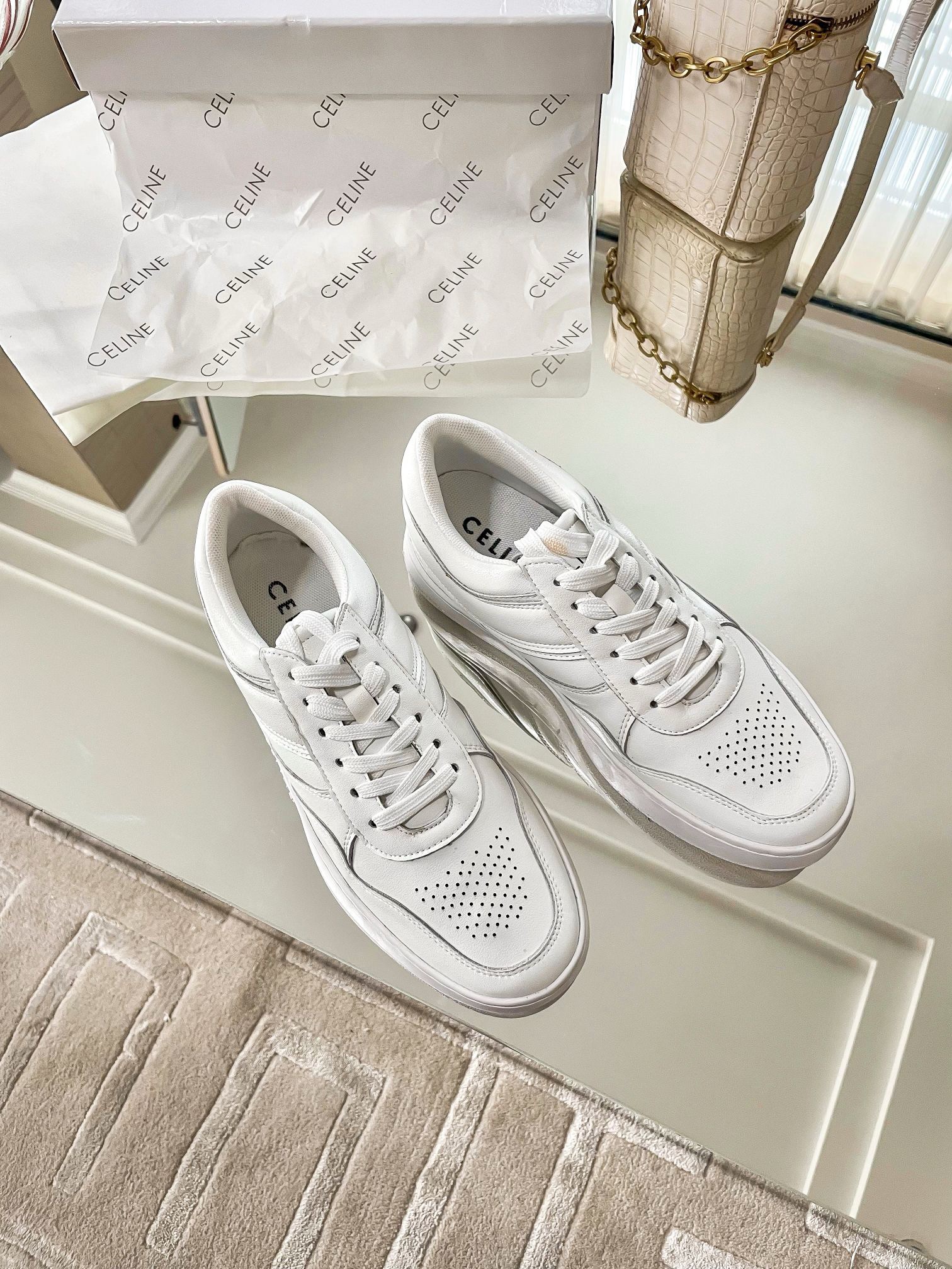 Celine Women's Trainer Low-top Sneakers in White Leather