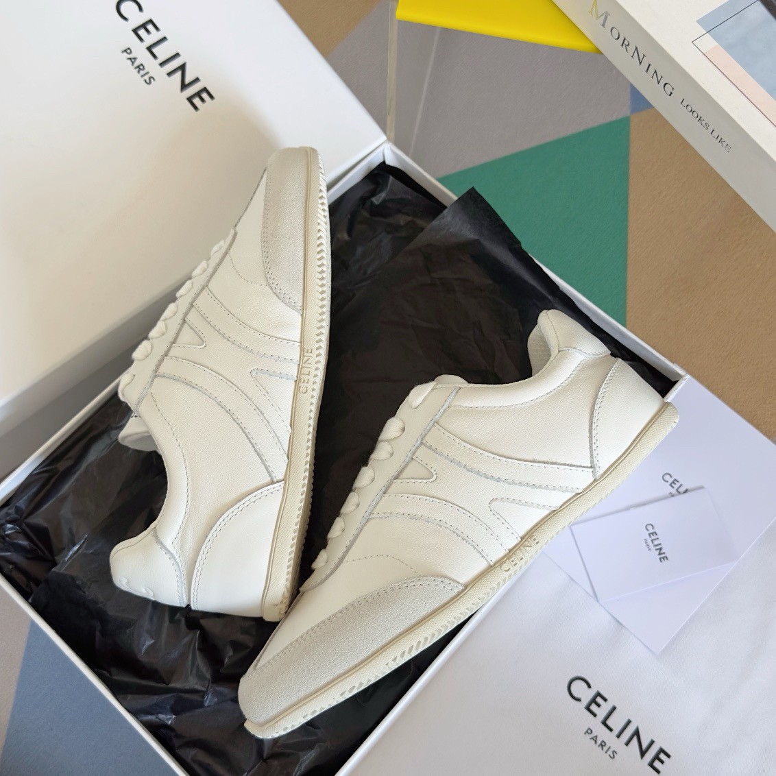 Celine Women's Jogger Low-top Sneakers in White Leather