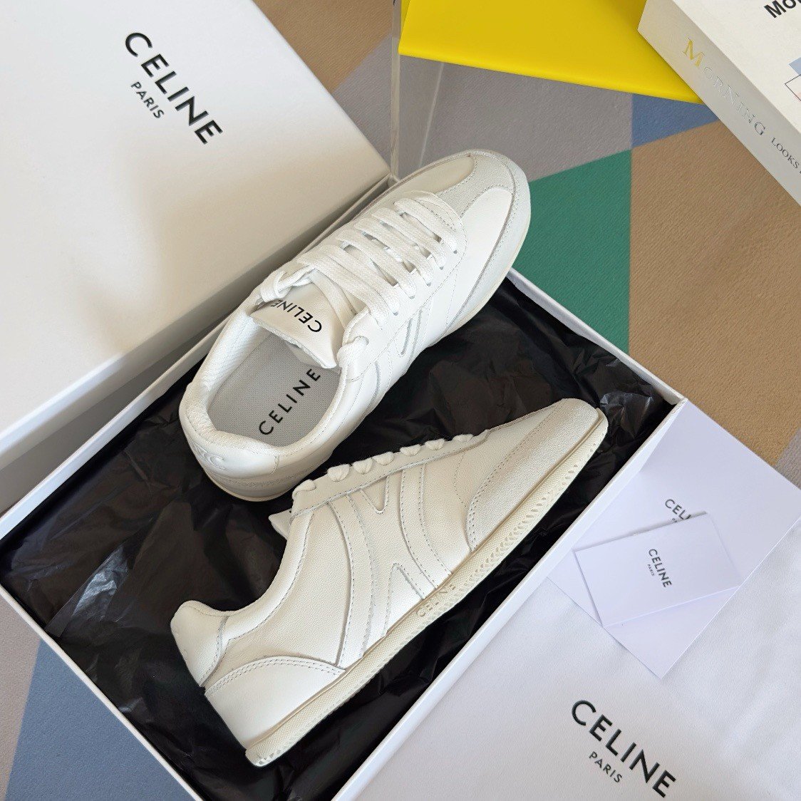 Celine Women's Jogger Low-top Sneakers in White Leather