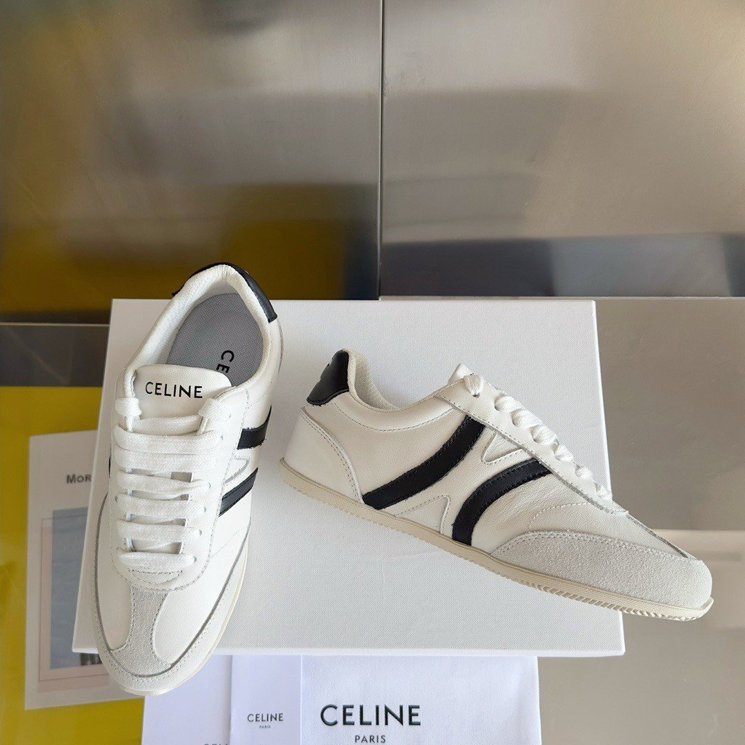 Celine Women's Jogger Low-top Sneakers in White and Black Leather