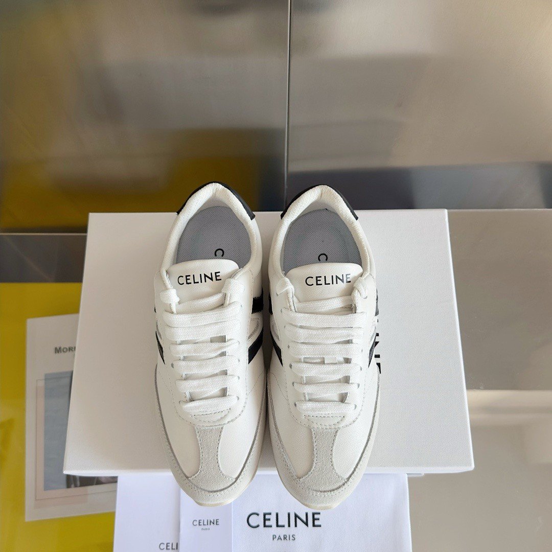 Celine Women's Jogger Low-top Sneakers in White and Black Leather