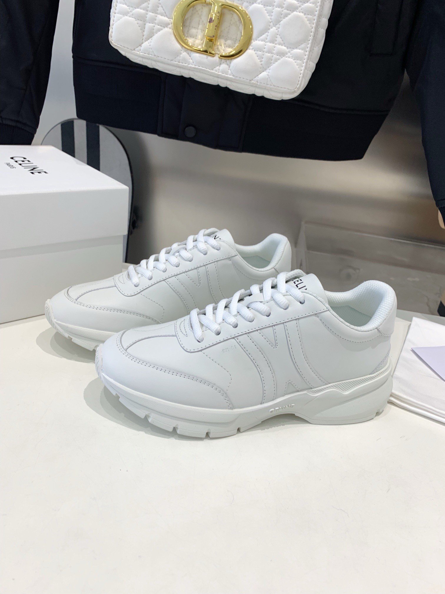 Celine Women's Runner CR-01 Low-top Sneakers in White Leather