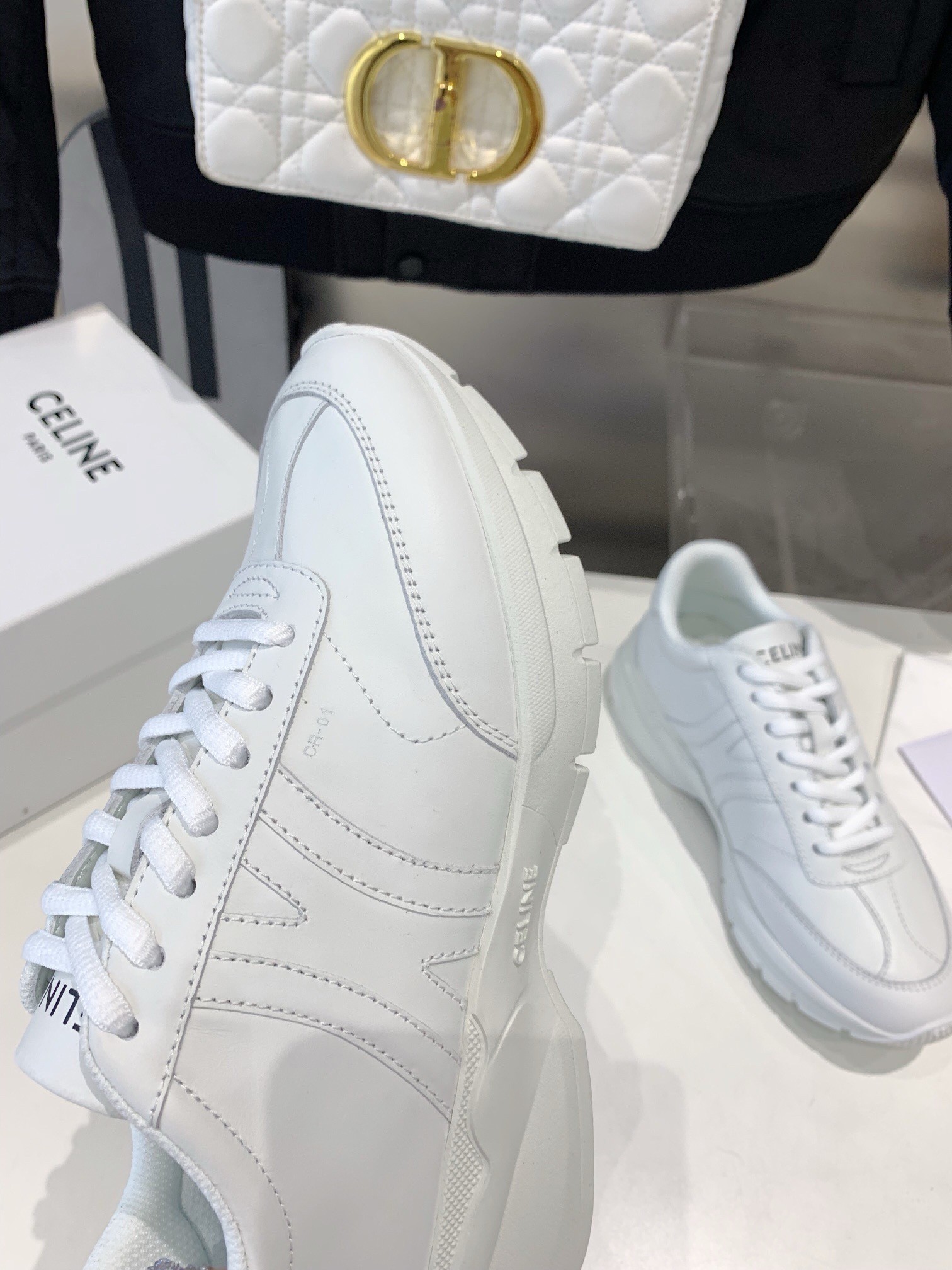 Celine Women's Runner CR-01 Low-top Sneakers in White Leather