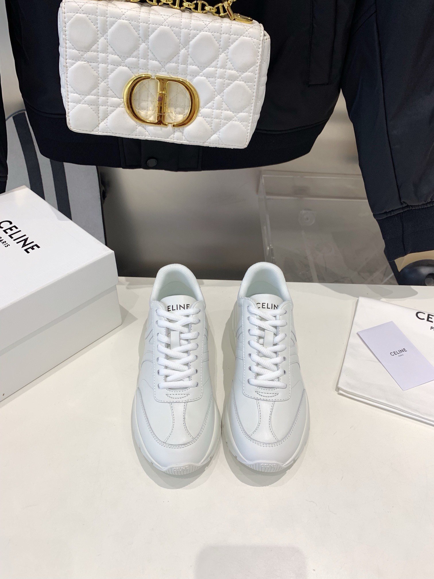 Celine Women's Runner CR-01 Low-top Sneakers in White Leather