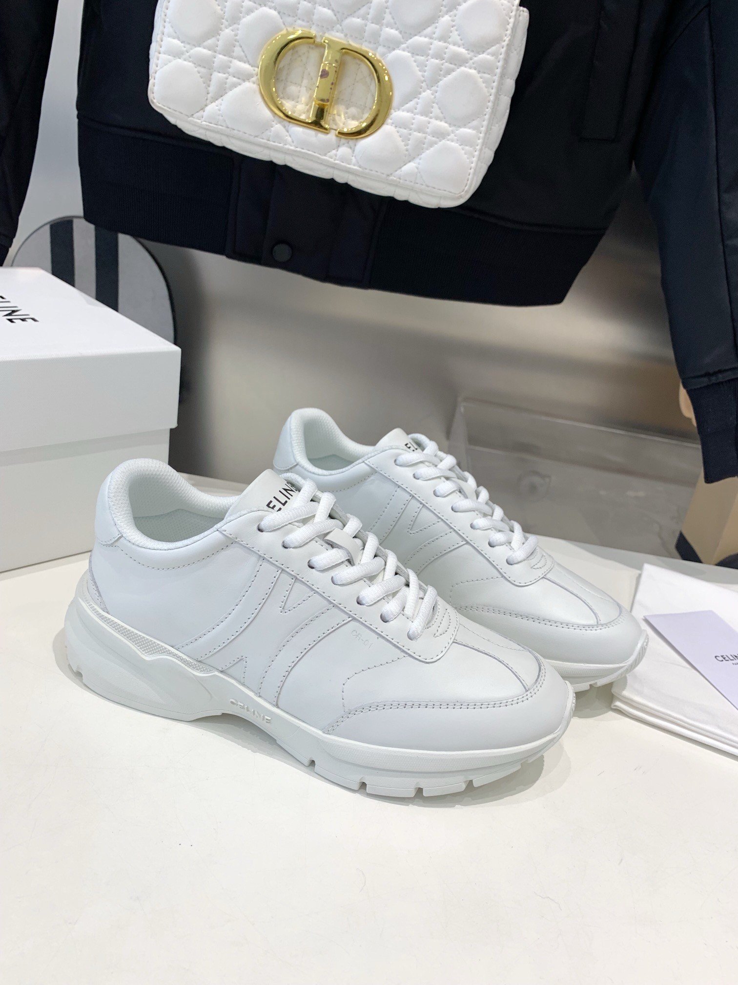 Celine Women's Runner CR-01 Low-top Sneakers in White Leather