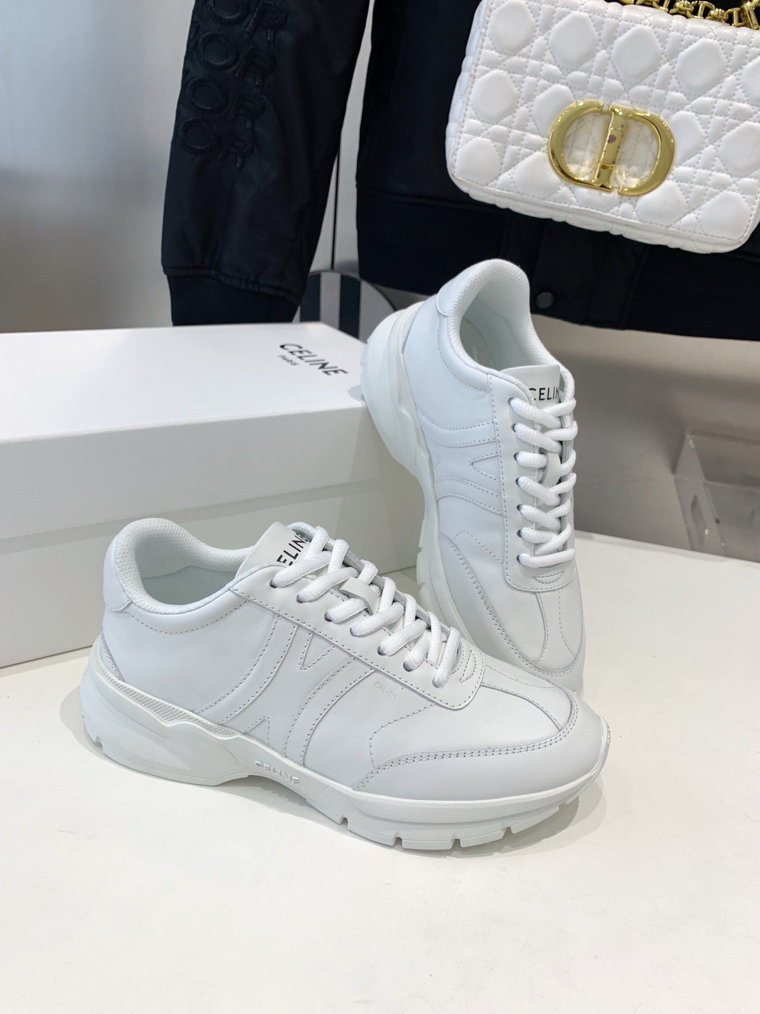 Celine Women's Runner CR-01 Low-top Sneakers in White Leather