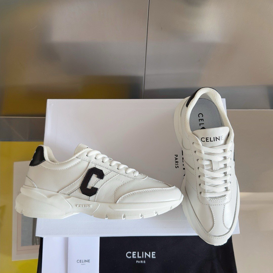 Celine Women's Runner CR-02 Low-top Sneakers in White Leather