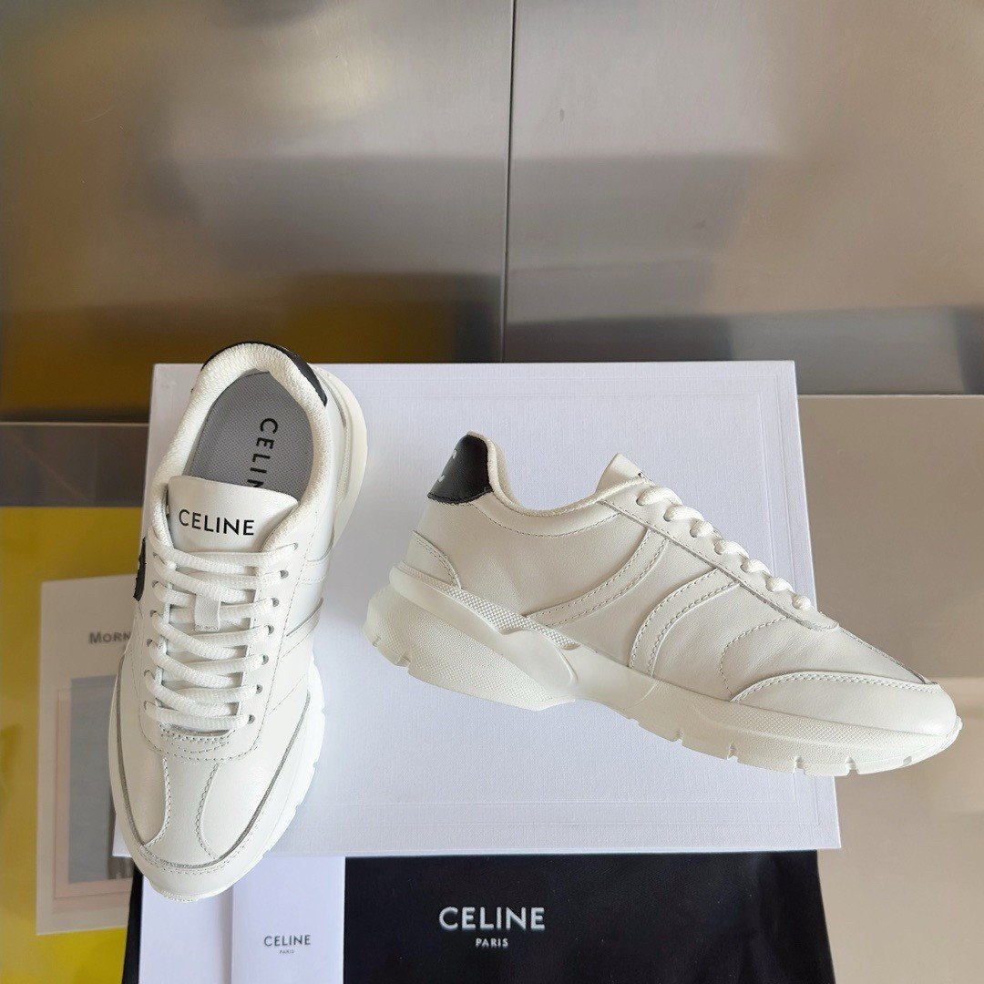 Celine Women's Runner CR-02 Low-top Sneakers in White Leather