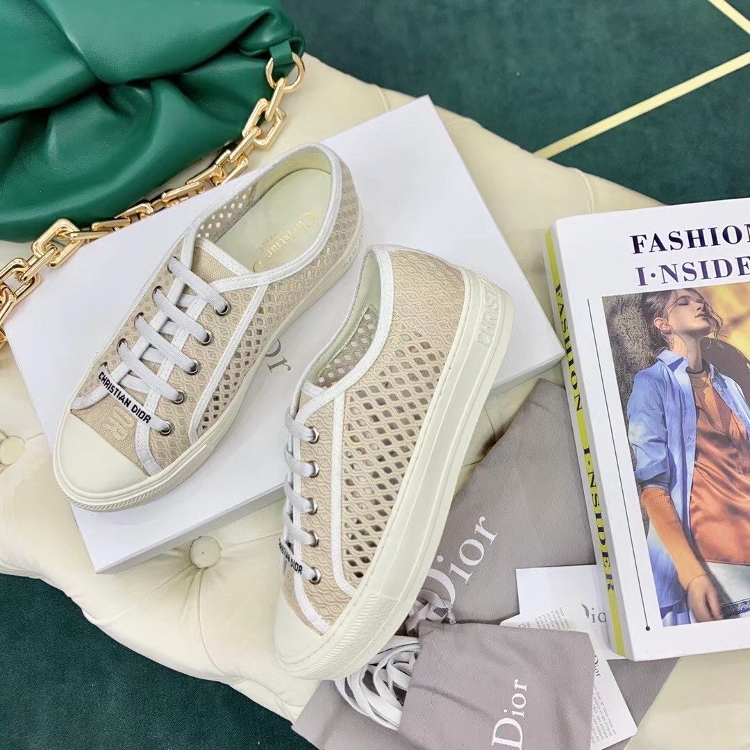 Dior Walk'n'Dior Sneakers In Cream Mesh Embroidery