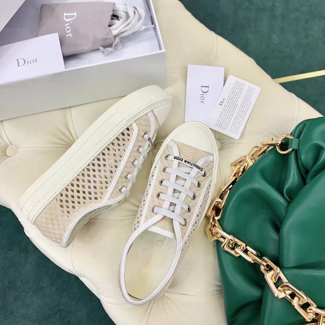 Dior Walk'n'Dior Sneakers In Cream Mesh Embroidery