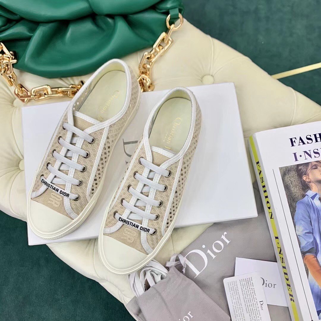 Dior Walk'n'Dior Sneakers In Cream Mesh Embroidery