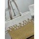 Prada Crochet Small Tote Bag in Beige/White Raffia-effect Yarn