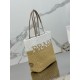 Prada Crochet Small Tote Bag in Beige/White Raffia-effect Yarn