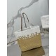 Prada Crochet Small Tote Bag in Beige/White Raffia-effect Yarn