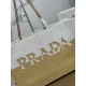 Prada Crochet Large Tote Bag in Beige/White Raffia-effect Yarn