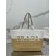 Prada Crochet Large Tote Bag in Beige/White Raffia-effect Yarn