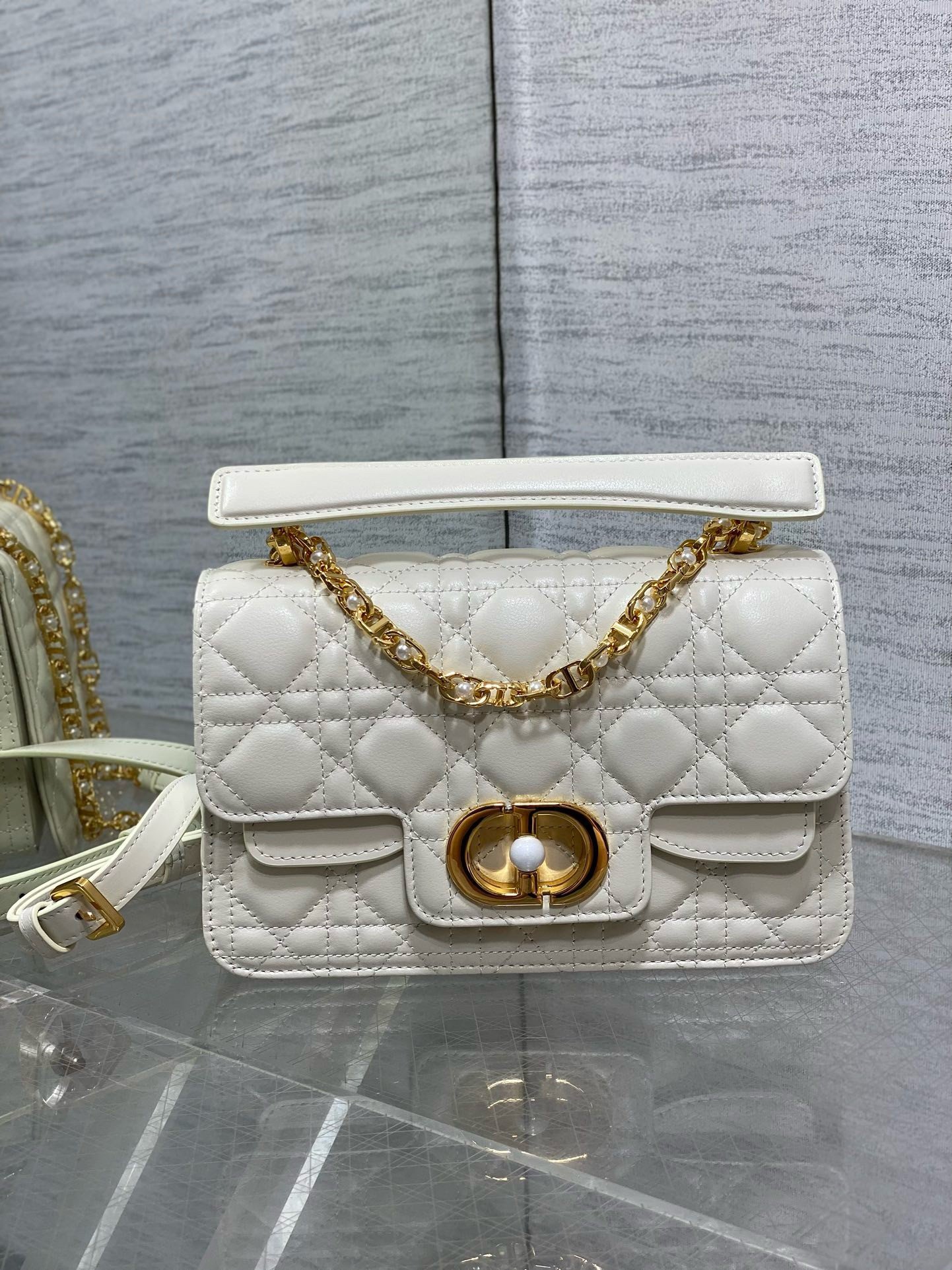 Dior Small Jolie Top Handle Bag in White Cannage Calfskin