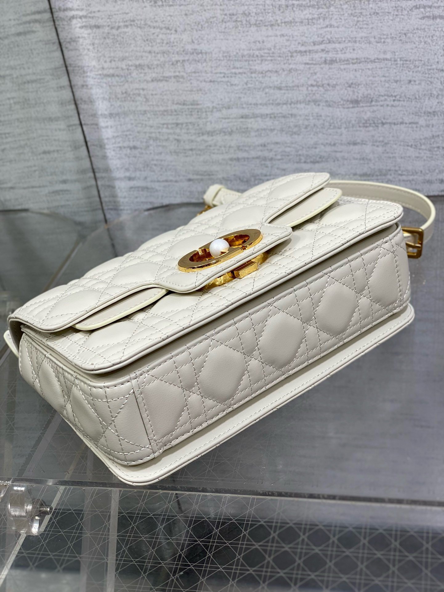 Dior Small Jolie Top Handle Bag in White Cannage Calfskin