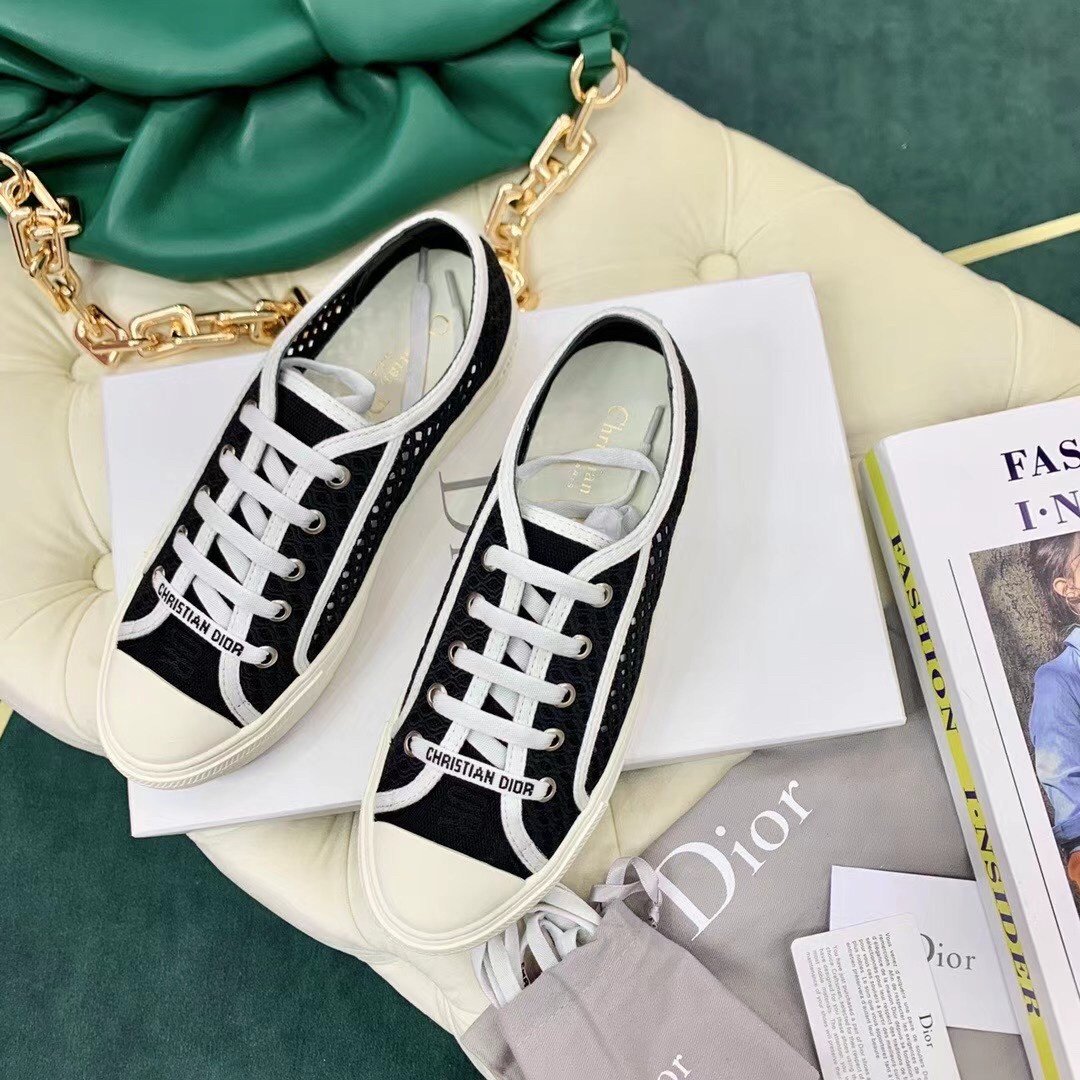 Dior Walk'n'Dior Sneakers In Black Mesh Embroidery