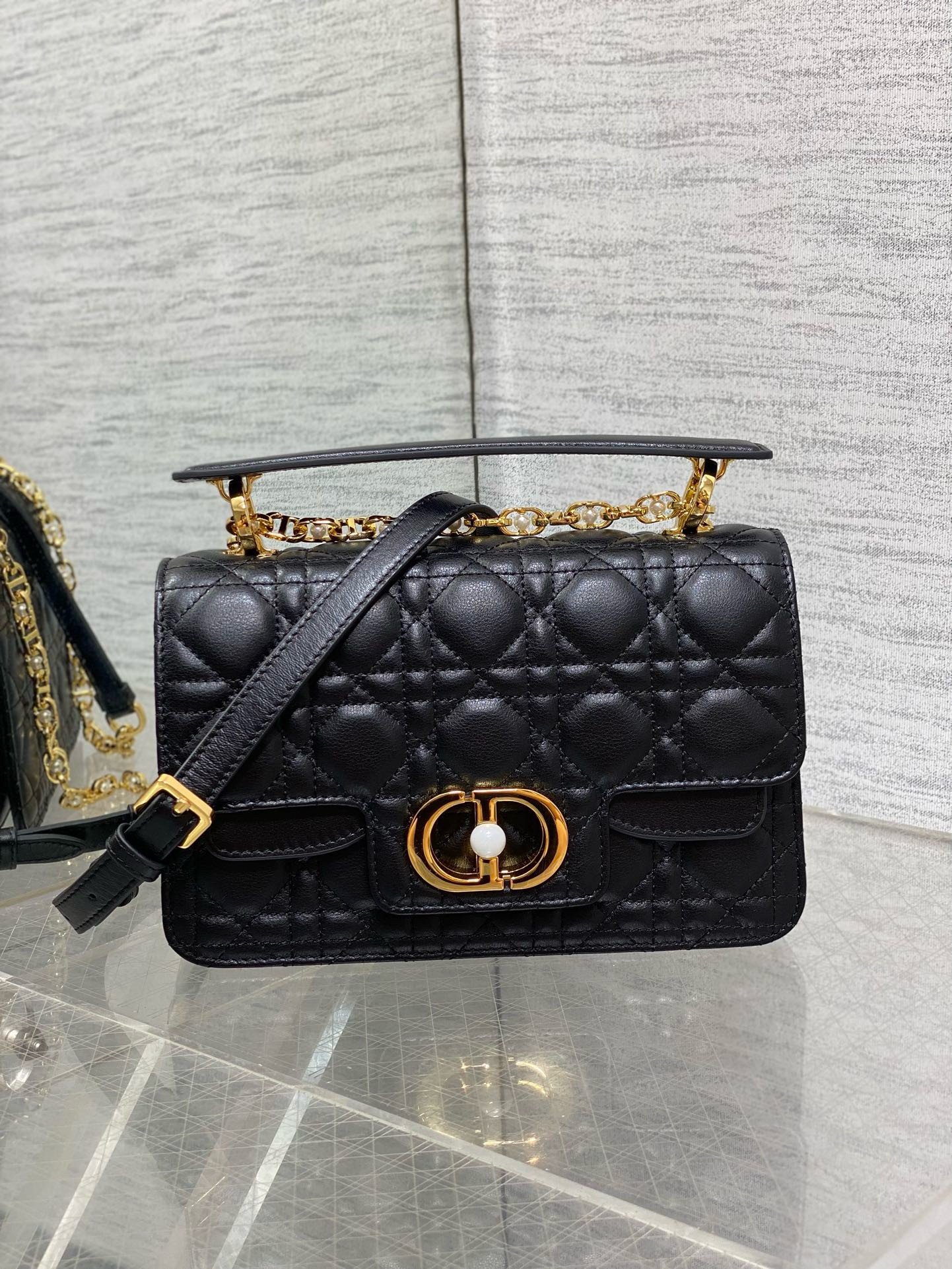 Dior Small Jolie Top Handle Bag in Black Cannage Calfskin