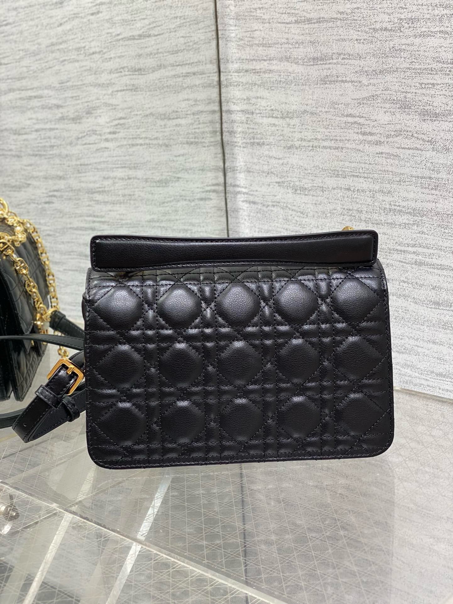 Dior Small Jolie Top Handle Bag in Black Cannage Calfskin