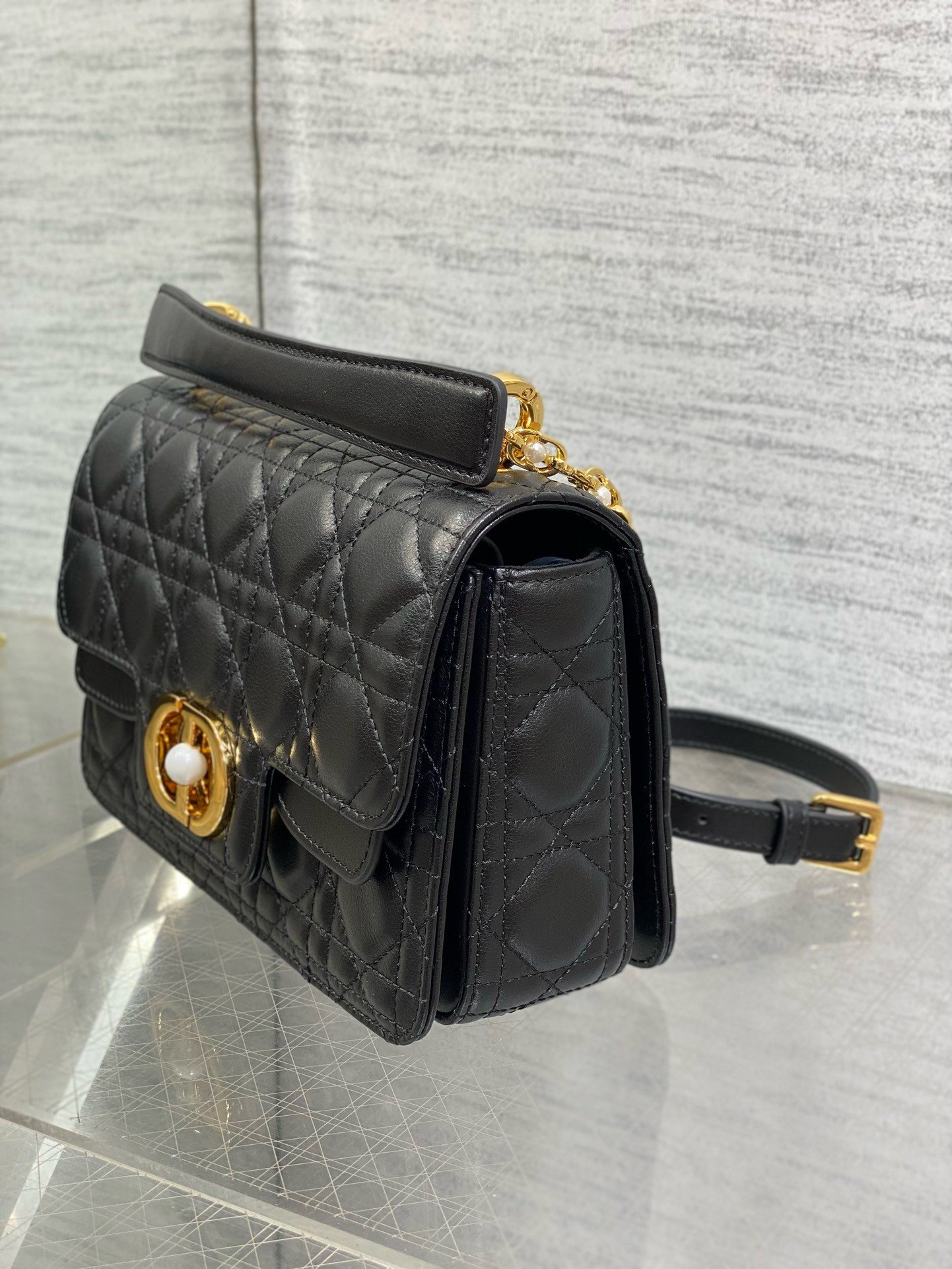 Dior Small Jolie Top Handle Bag in Black Cannage Calfskin