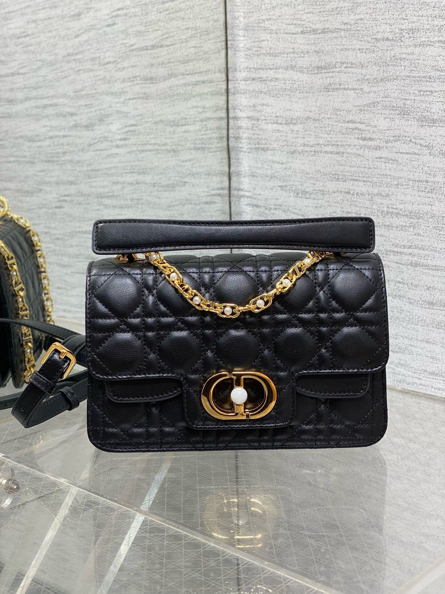 Dior Small Jolie Top Handle Bag in Black Cannage Calfskin