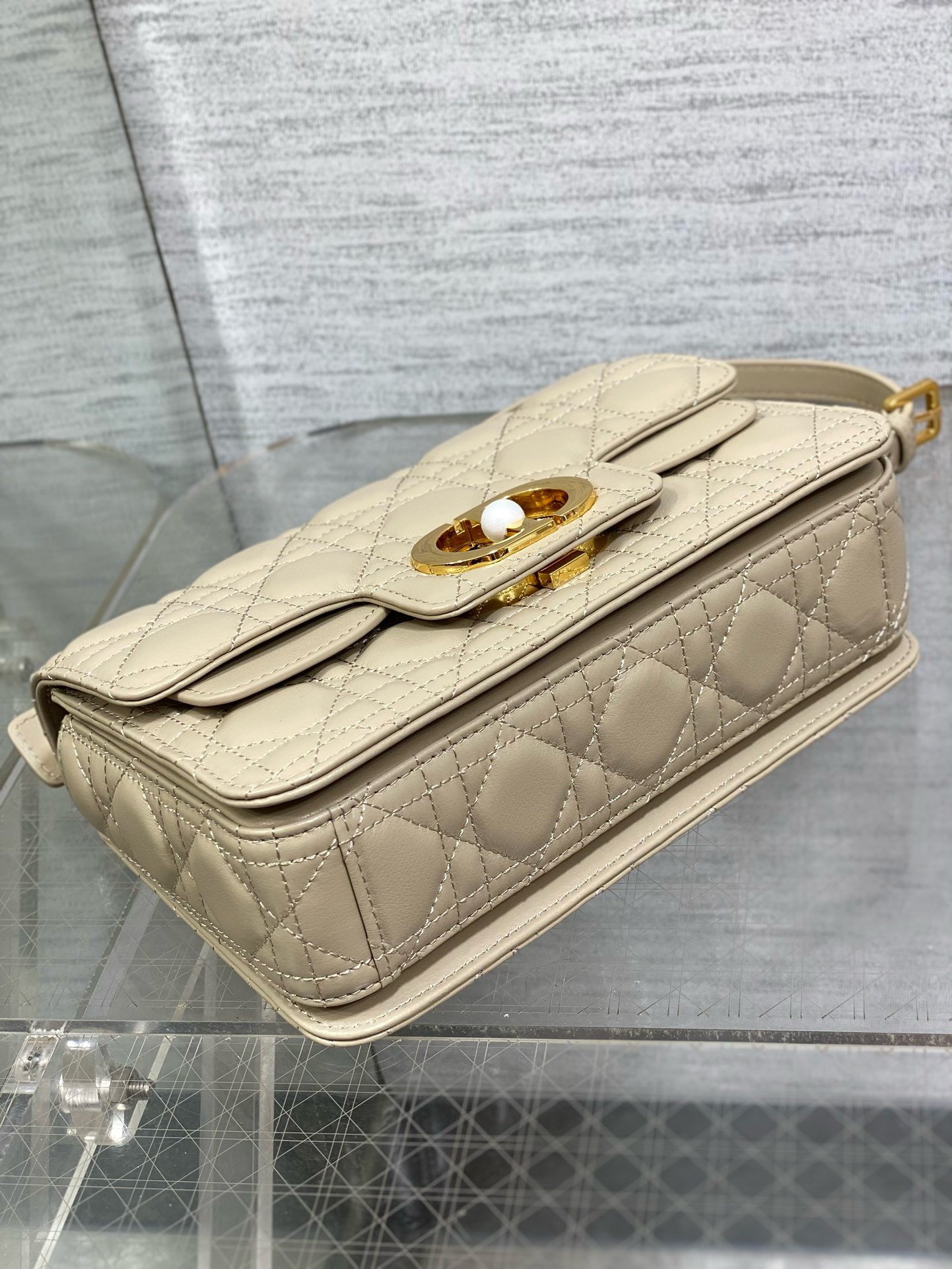 Dior Small Jolie Top Handle Bag in Beige Cannage Calfskin