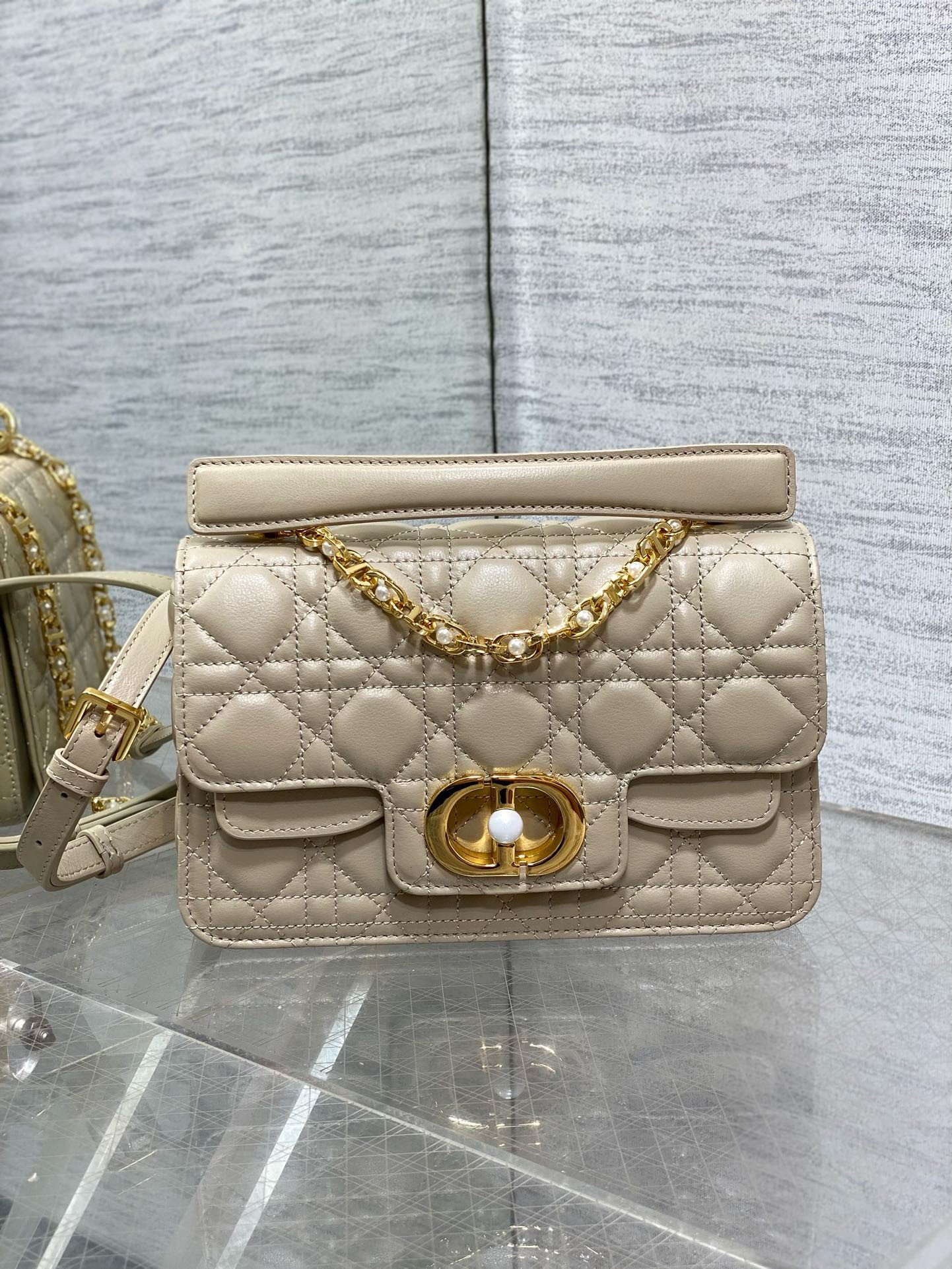 Dior Small Jolie Top Handle Bag in Beige Cannage Calfskin