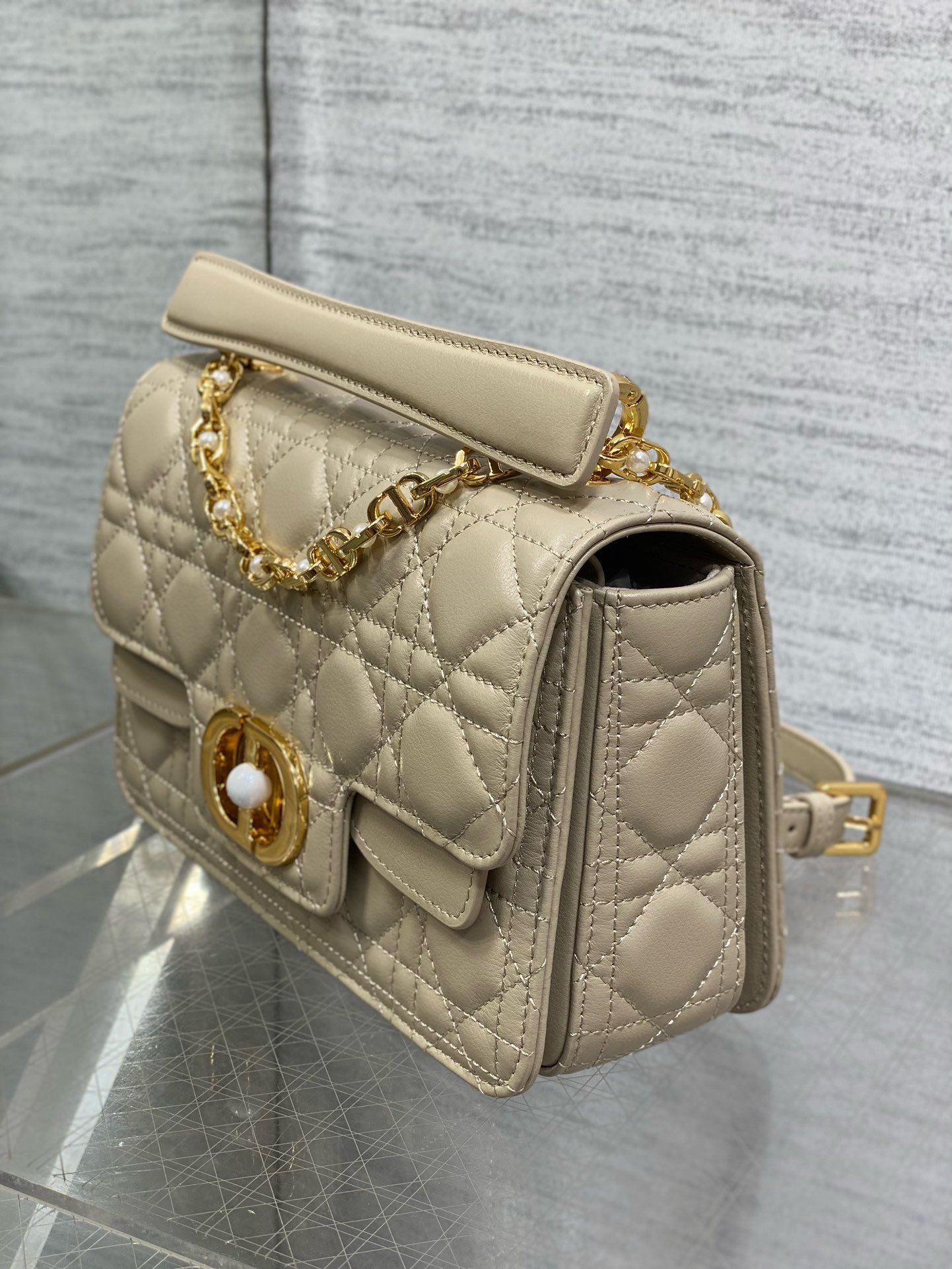 Dior Small Jolie Top Handle Bag in Beige Cannage Calfskin