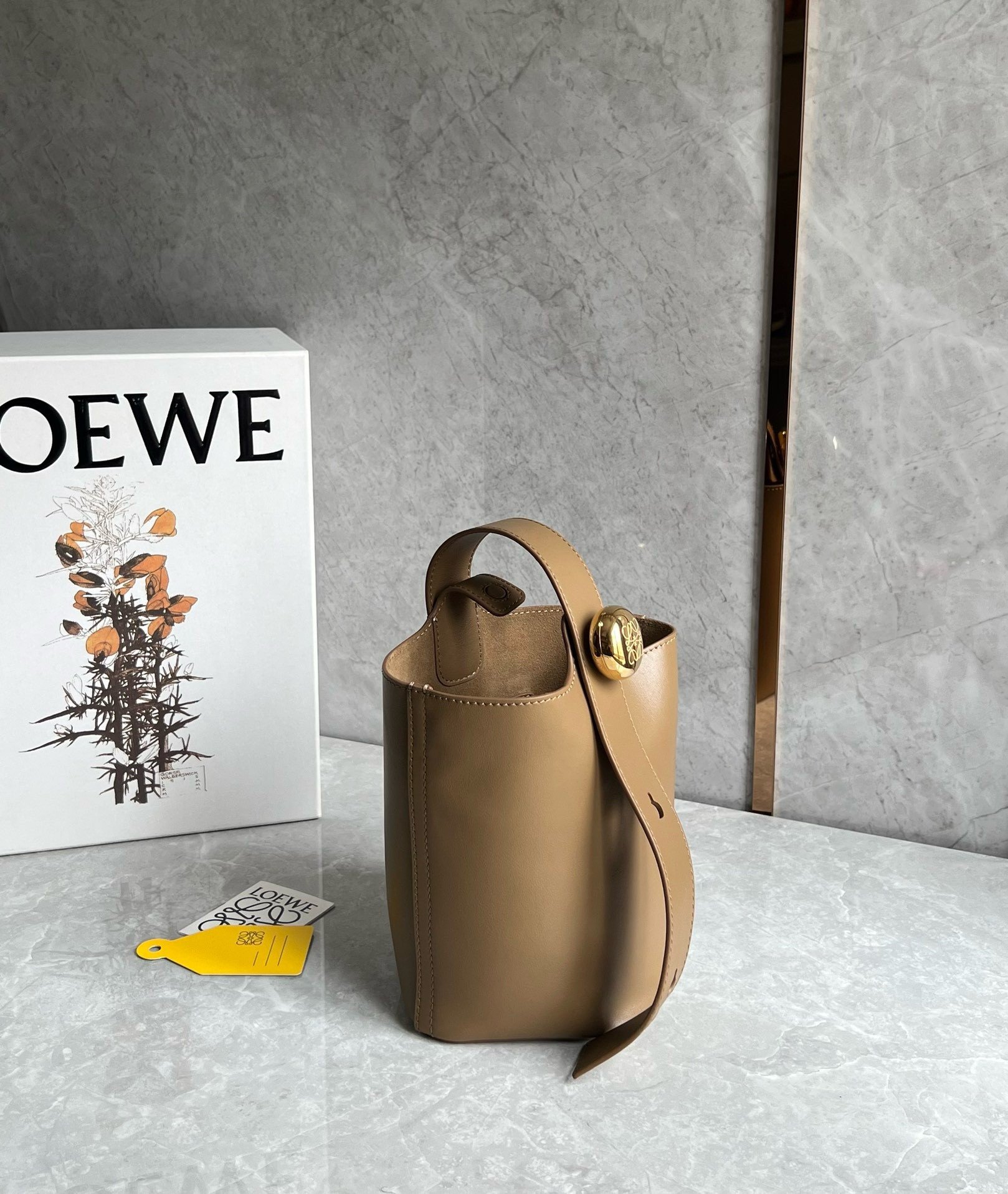 Loewe Mini Pebble Bucket Bag in Oak Calfskin