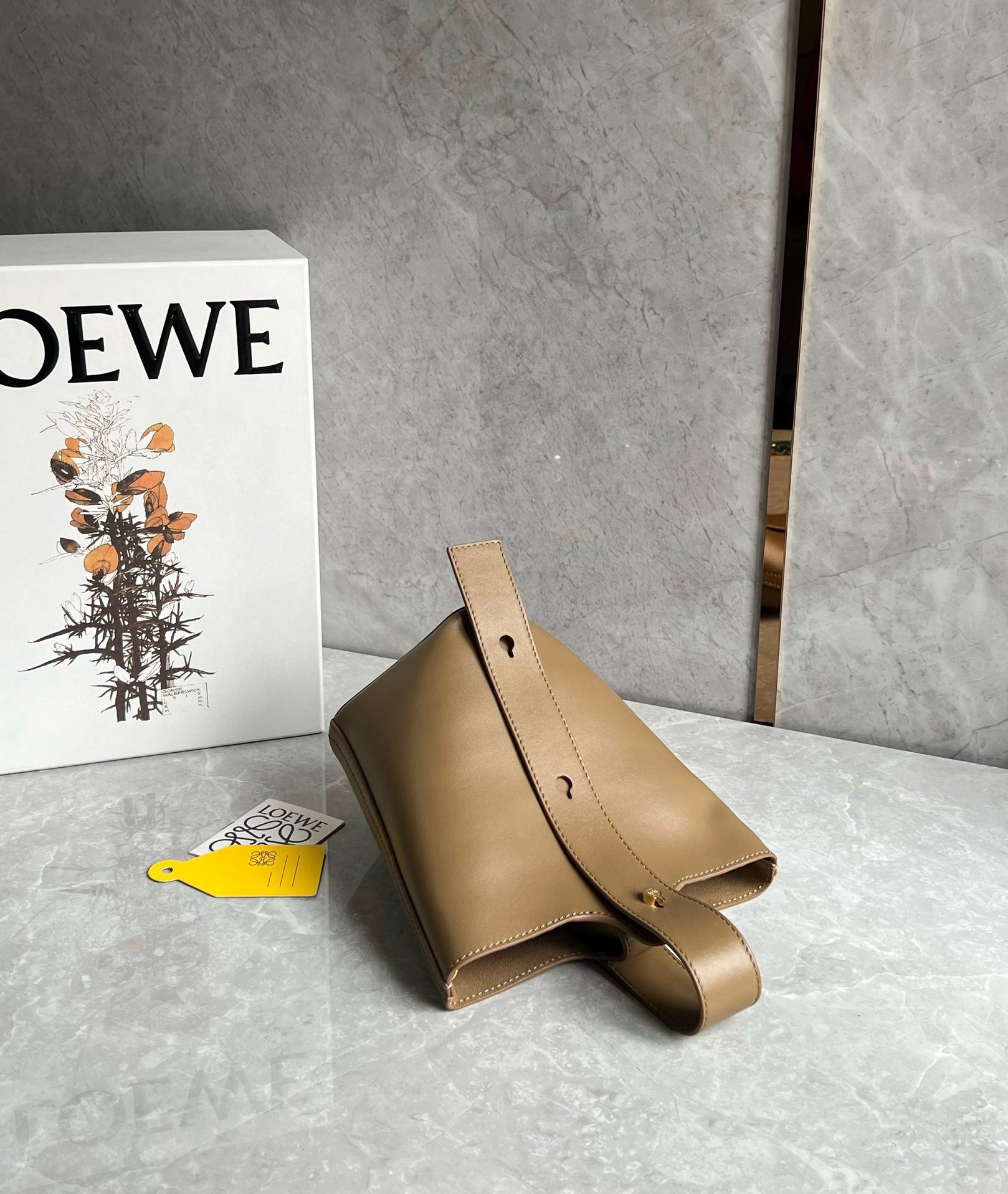 Loewe Mini Pebble Bucket Bag in Oak Calfskin