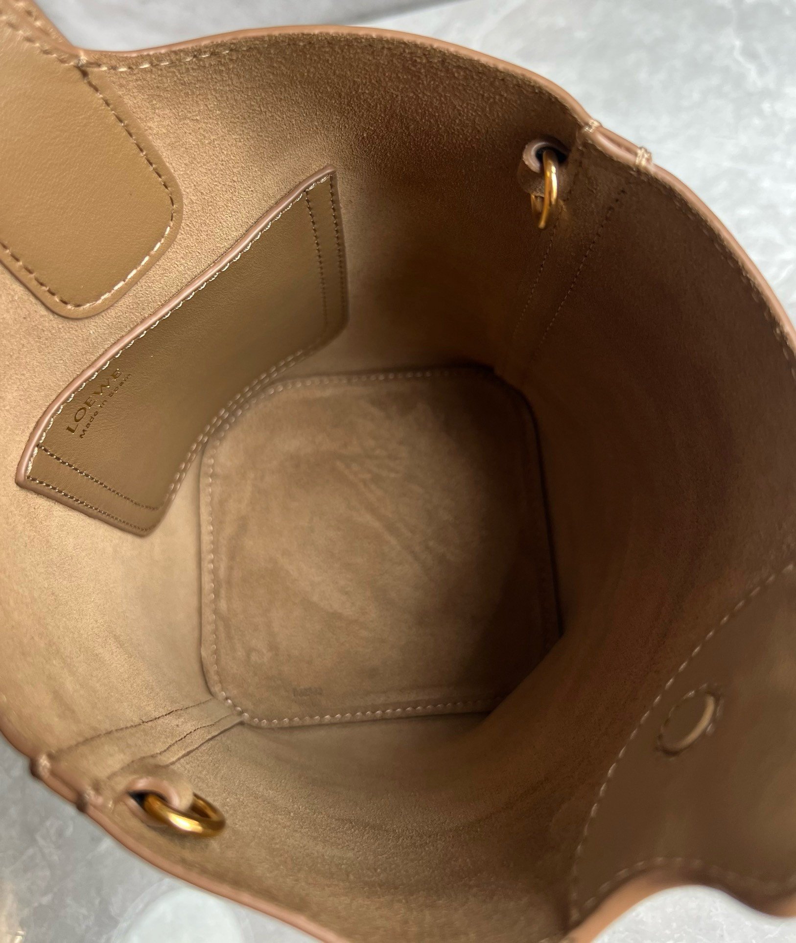 Loewe Mini Pebble Bucket Bag in Oak Calfskin