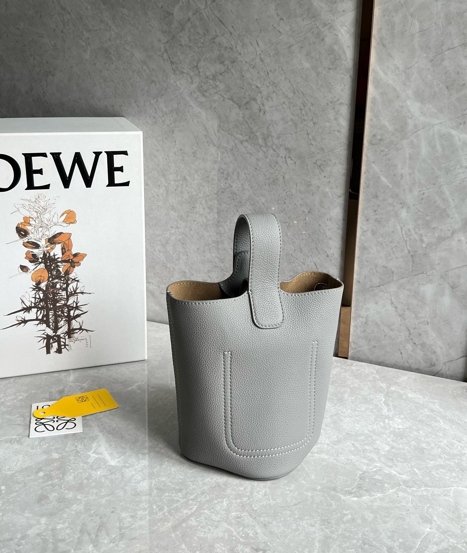 Loewe Mini Pebble Bucket Bag in Grey Grained Leather