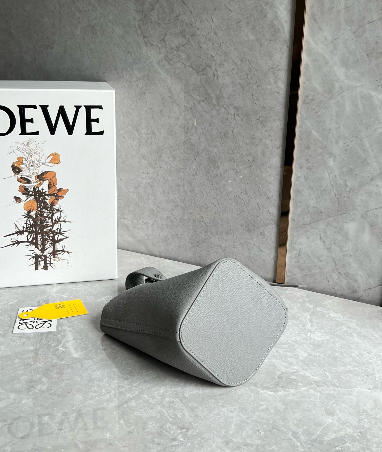 Loewe Mini Pebble Bucket Bag in Grey Grained Leather