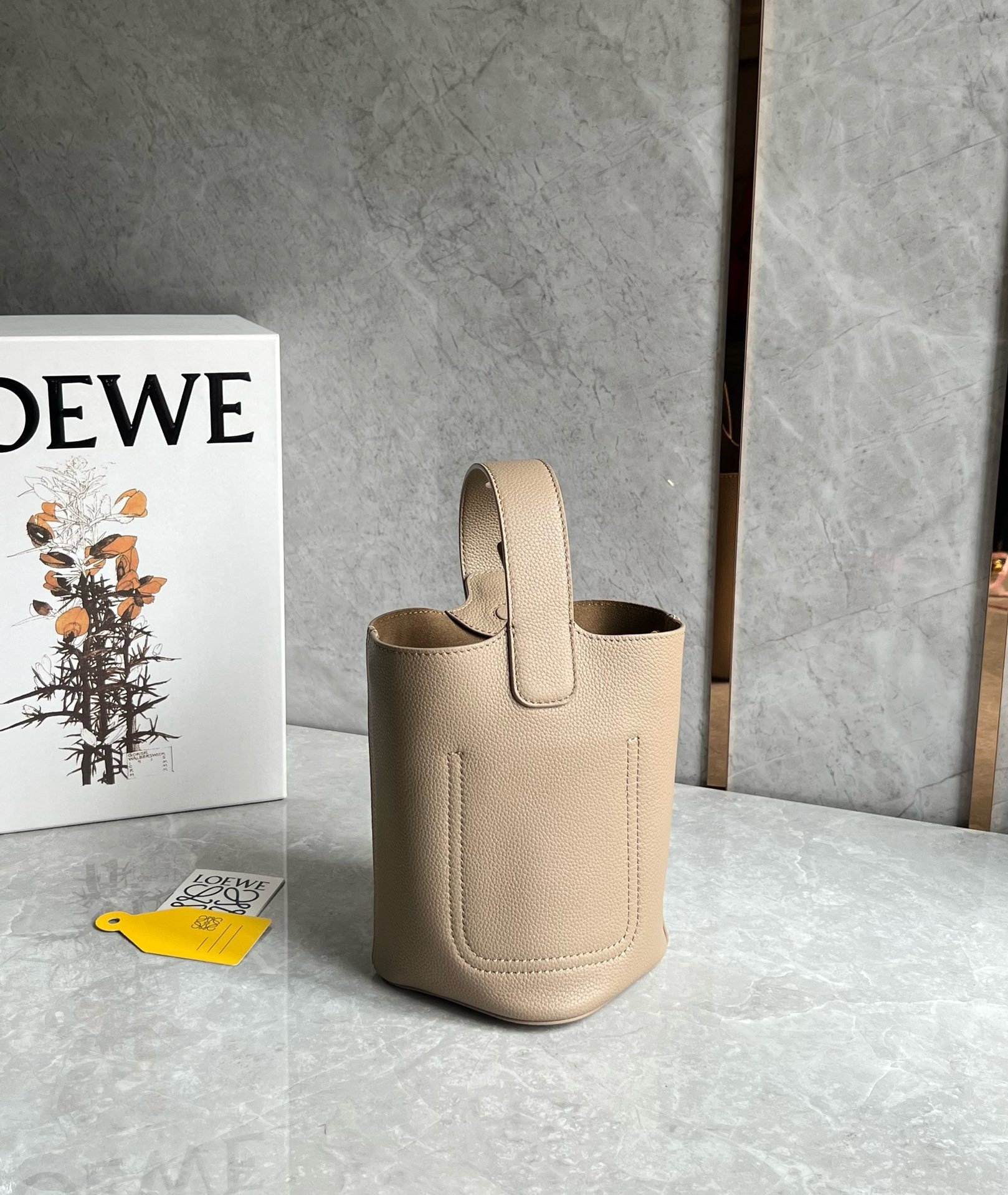 Loewe Mini Pebble Bucket Bag in Sand Grained Leather