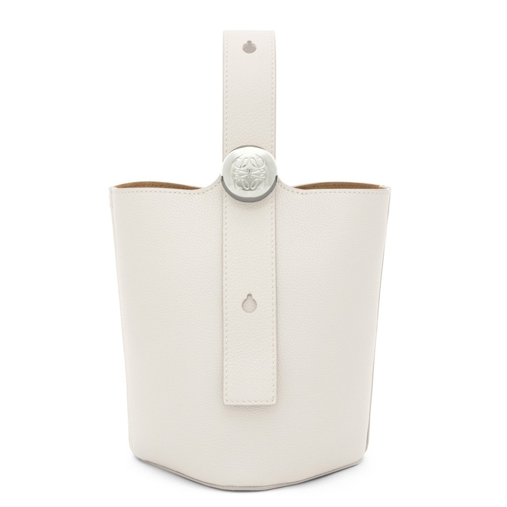 Loewe Mini Pebble Bucket Bag in White Grained Leather