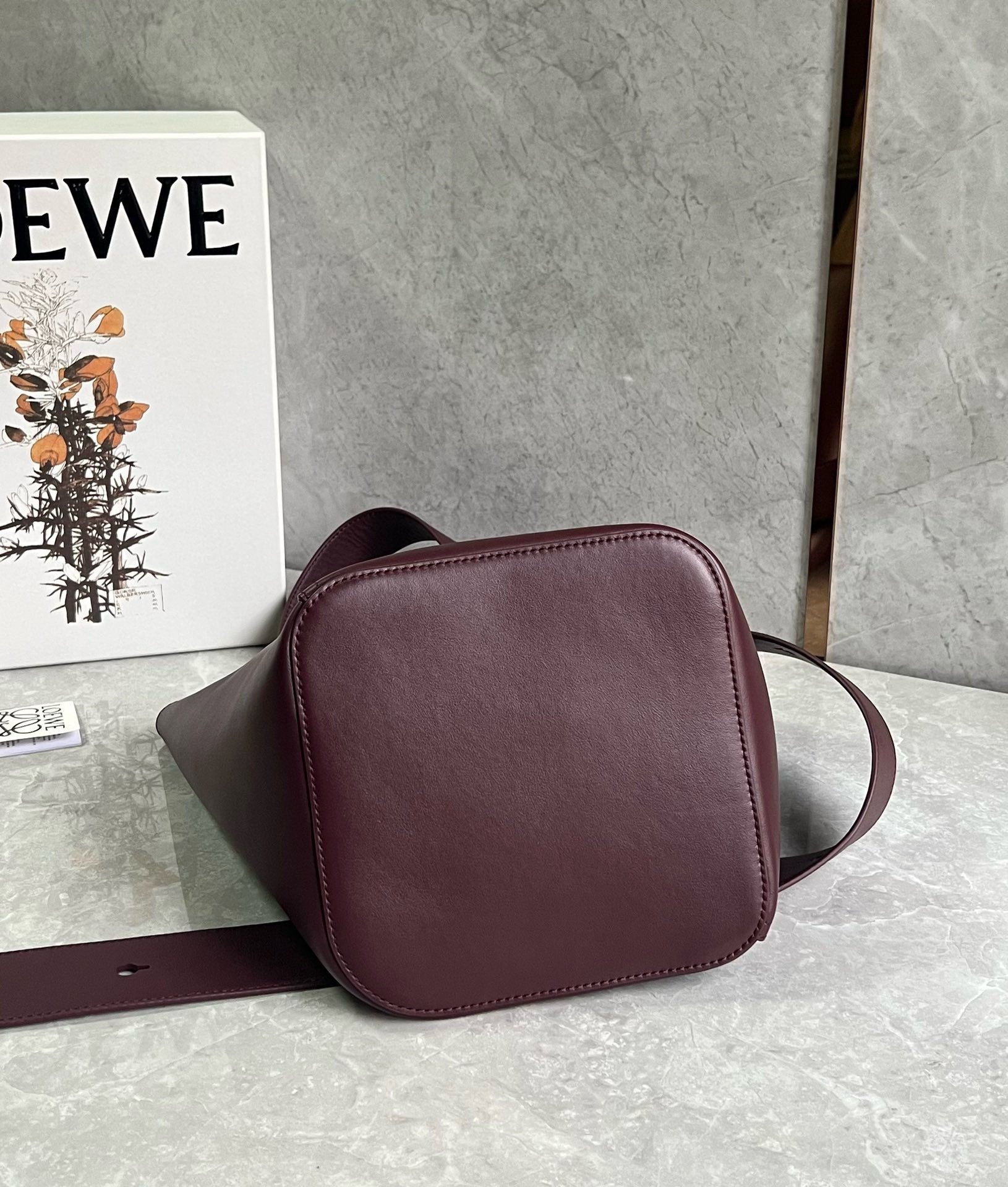 Loewe Medium Pebble Bucket Bag in Burgundy Calfskin