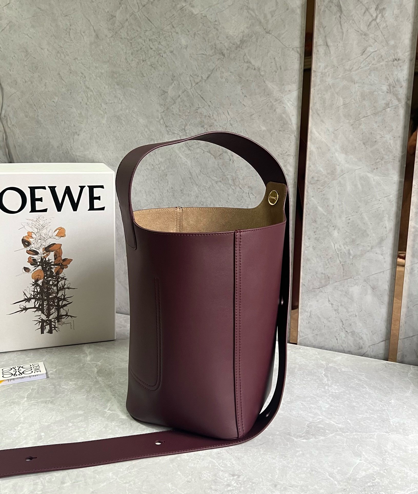 Loewe Medium Pebble Bucket Bag in Burgundy Calfskin